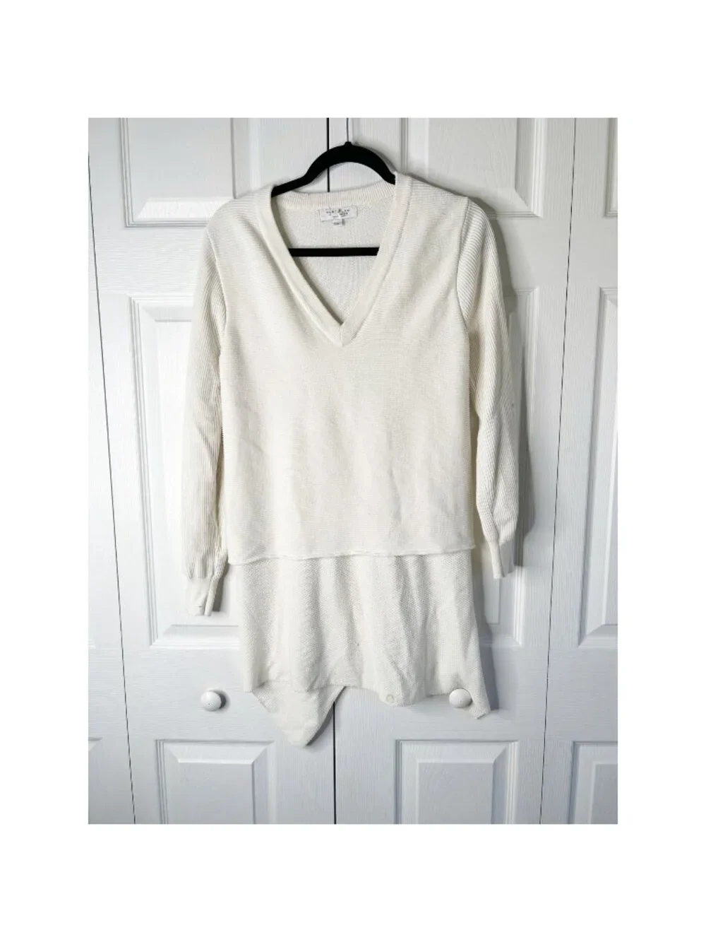 Derek Lam Ivory White Wool Blend V-Neck Knit Tunic Sweater Women's Size Large L